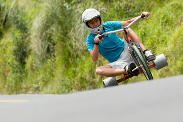 A thrilling image of a new extreme trike drifting effortlessly through gravity-defying turns, showcasing the latest in adrenaline-fueled toys. © Ammit
