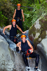 Join three enthusiastic tourists on an exhilarating canyoning trip,exploring breathtaking natural wonders and experiencing the thrill of adventure.