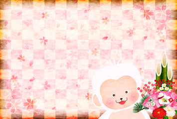 申　年賀状　背景　桜