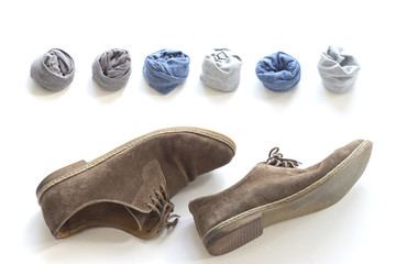 Socks and brown shoes.