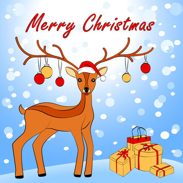 Merry Christmas card with deer