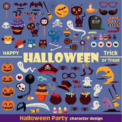 Vintage Halloween character poster design icon set