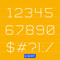 Geometrical monotype typeface numbers symbols Light