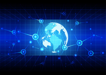 abstract blue world with grid and network connection design. ill