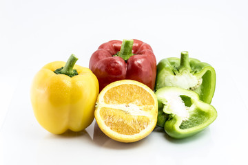 pepper and Orange isolated on white background