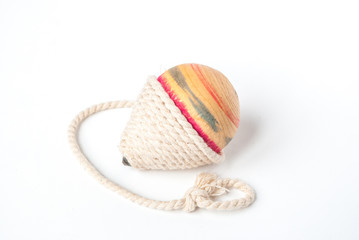 Wooden Pegtop on a White Background