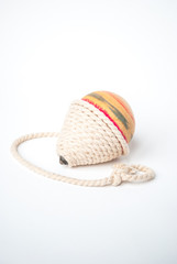 Holding a Wooden Pegtop on a White background