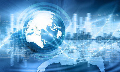 Best Internet Concept of global business. Globe, glowing lines