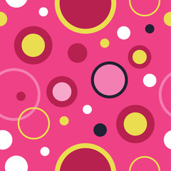 Seamless vector decorative background with circles, buttons and polka dots