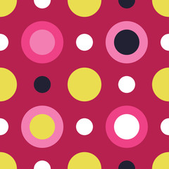 Seamless vector decorative background with circles, buttons and polka dots