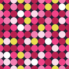 Seamless vector decorative background with circles, buttons and polka dots