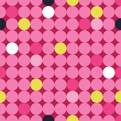Seamless vector decorative background with circles, buttons and polka dots