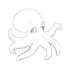 Illustration: Coloring Book Series: Octopus. Soft thin line. Print it and bring it to Life with Color! Fantastic Outline / Sketch / Line Art Design.