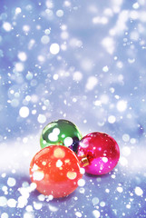 christmas balls with falling snow