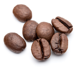 roasted coffee beans isolated in white background cutout
