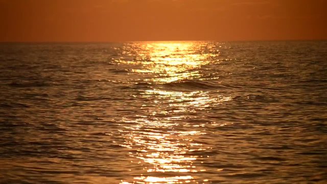 Solar path light on the waves of the sea during sunset, sunrise