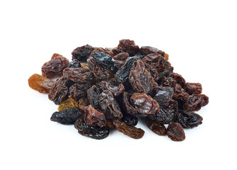 Dried raisins on a white background