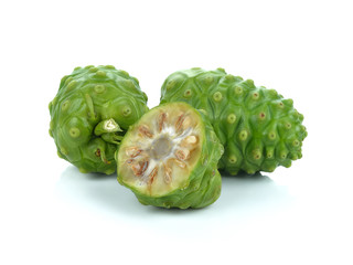 Noni fruits on white background