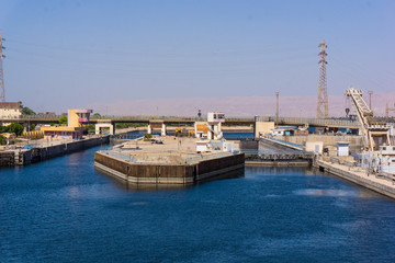 Sluice gate on the Nile river, Egypt.  watergate near Esna