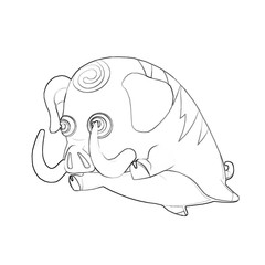 Illustration: Coloring Book Series: Wild Boar. Soft thin line. Print it and bring it to Life with Color! Fantastic Outline / Sketch / Line Art Design.