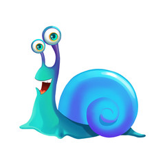 Illustration: Elements Set: Happy Snail. Realistic Cartoon Life Style
