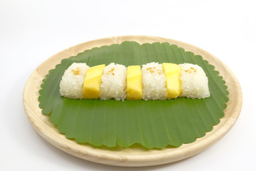 Thai Sweet Mango Sticky Rice with Coconut Milk, White Background