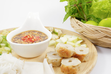 Vietnamese meatball wraps with vegetables (Nam-Neaung)
