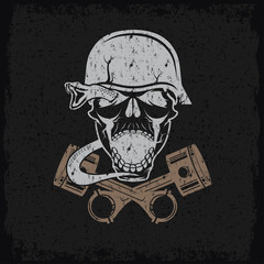 Obraz premium grunge biker theme label with pistons snake and skulls