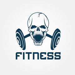 aggressive skull and barbell fitness emblem
