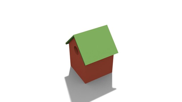 3d animation of cartoon style house on white and sky blue background