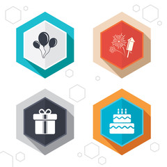Birthday party icons. Cake and gift box symbol