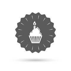 Birthday cake sign icon. Burning candle symbol