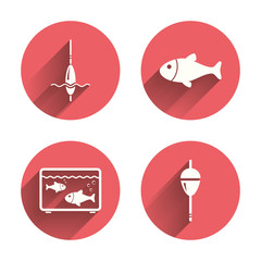 Fishing icons. Fish with fishermen hook symbol.