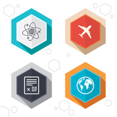 Airplane icons. World globe symbol.