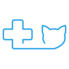 Icono plano cruz sanidad con cabeza gato azul #1