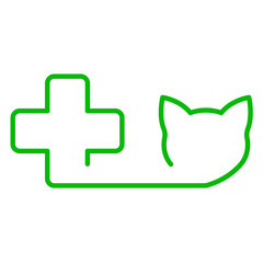 Icono plano cruz sanidad con cabeza gato verde #1