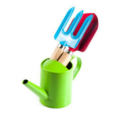 Obraz premium Set colorful of gardening tools on white background