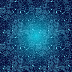 Vector Christmas seamless pattern with snowflakes on a blue background.