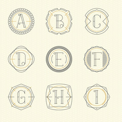 Vector set of monogram logo emblem templates in trendy outline style. Letters A - I.