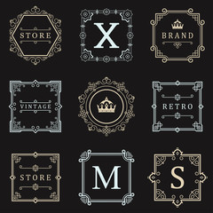 Set Luxury Logos template flourishes calligraphic elegant ornament lines. Business sign, symbol, identity for Restaurant, Royalty, Boutique, Hotel, Heraldic, Jewelry, Fashion