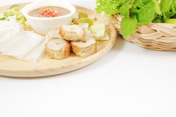 Vietnamese meatball wraps with vegetables (Nam-Neaung)