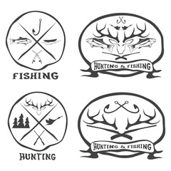 hunting and fishing vintage emblems set
