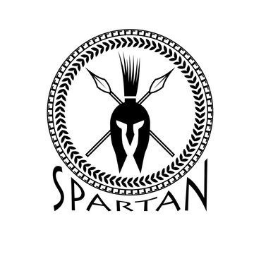 spartan helmet with spears and shield