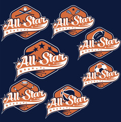 set of vintage sports all star crests