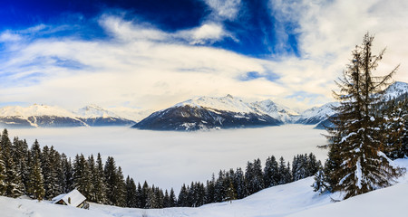 Fototapeta na wymiar Winter landscape in Swiss Alps