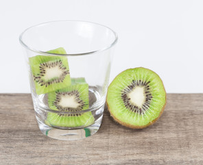 Fresh kiwi fruits on glass