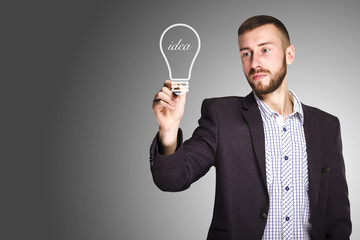Businessman drawing light bulb