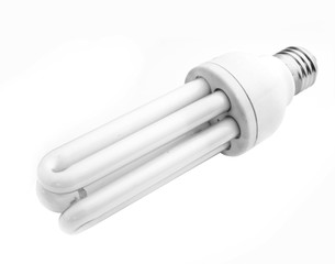 Energy saving fluorescent light bulb on white bakground