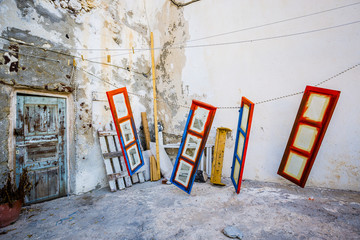 Colorful door in the carpentry workshop