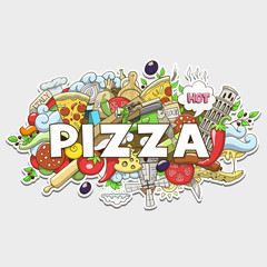 Pizza hand drawn title design vector